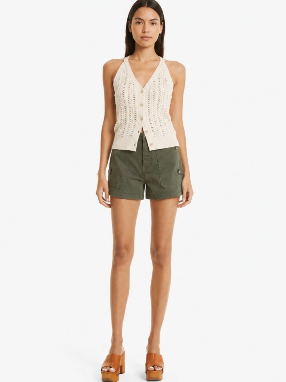 Veronica Beard Lanny Stretch Cotton Twill Shorts Army Green Size 29